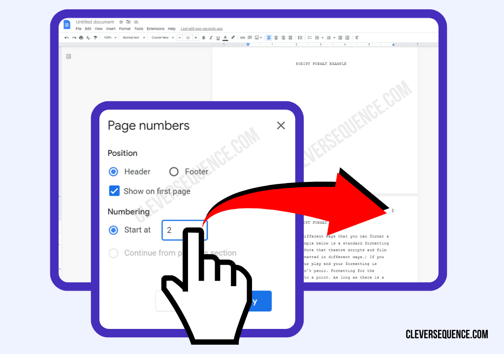 No number on the first page how to write a script on Google Docs