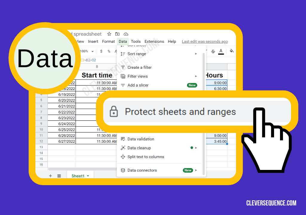 Open the Data Menu and Protect Sheets and Ranges how to lock formulas in Google Sheets