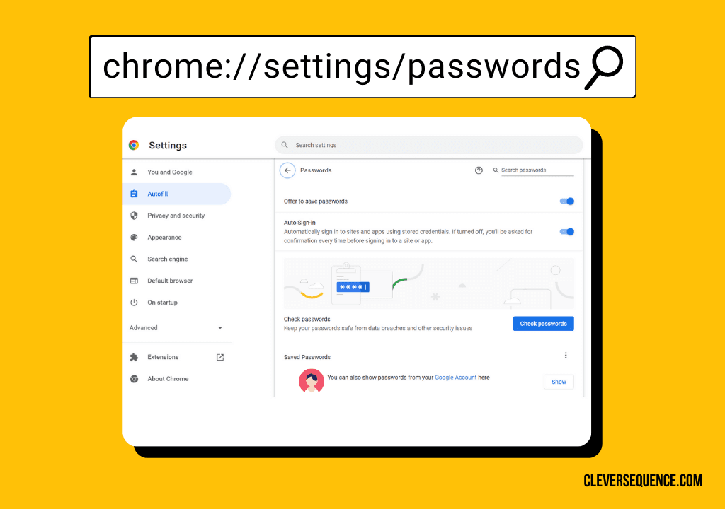 chrome colon slash slash settings slash passwords in the navigation bar
