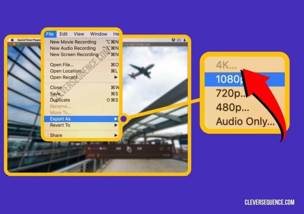 click on file export as then choose 1080 how to convert mov to mp4 on iphone