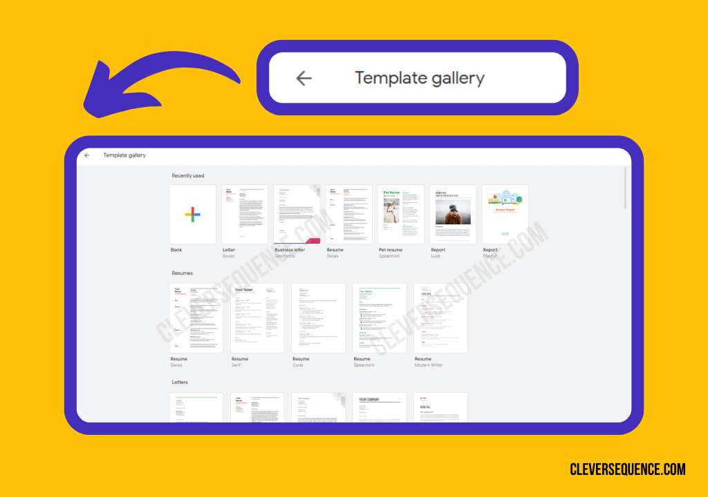 click on template gallery Google Docs templates free for students
