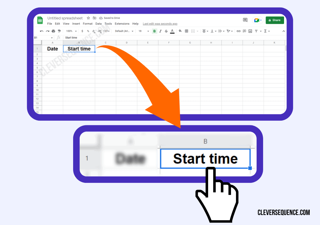 enter Start time on the second column monthly timesheet template google sheets