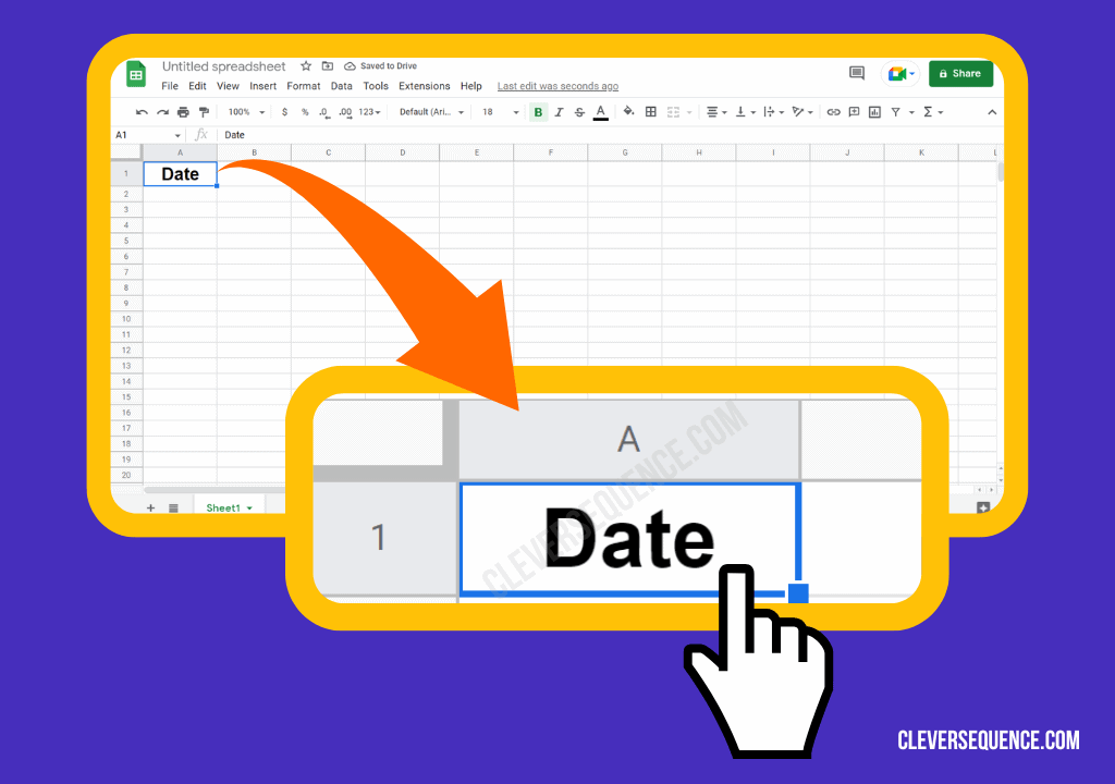 enter date on the first column how to make a timesheet in Google Sheets