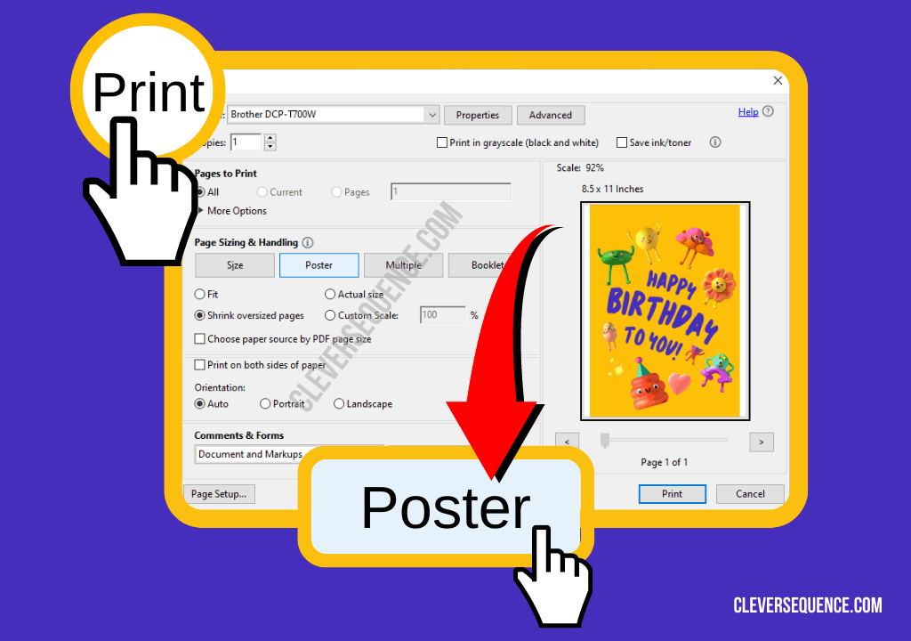 select print and then poster how to print an image on multiple pages