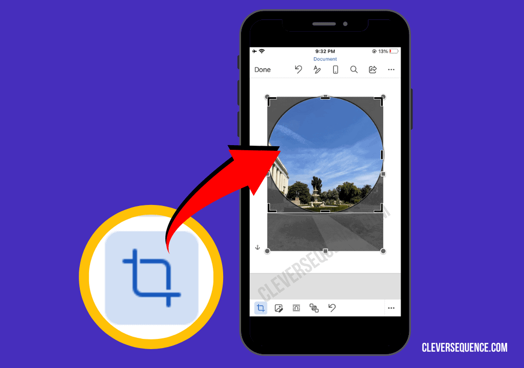 Choose the dropdown arrow to open the Crop menu how to crop a picture into a circle on iphone