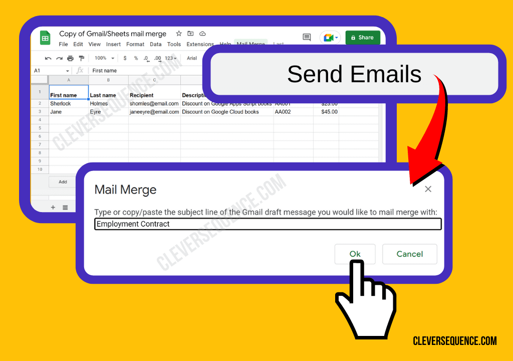 Click Send Emails again how to do a mail merge in gmail