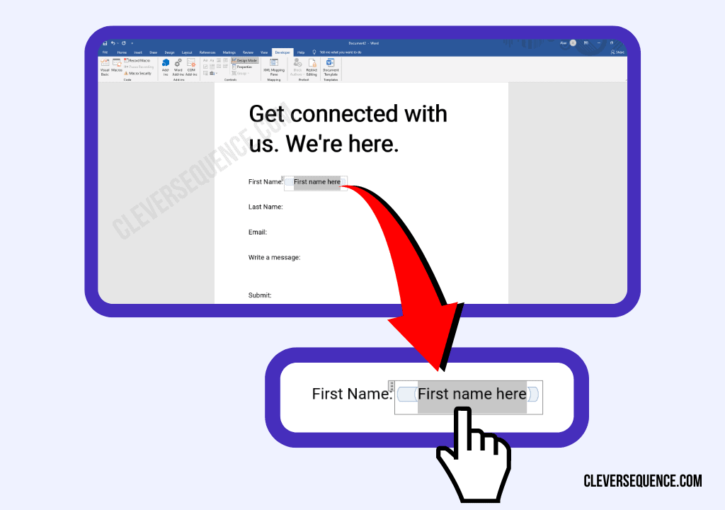 Click on Design Mode How to Create Fill in the Blank in Word