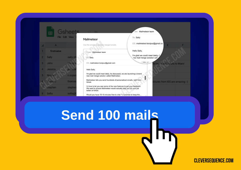Mailmeteor send 100 mails mail merge in Gmail with Excel