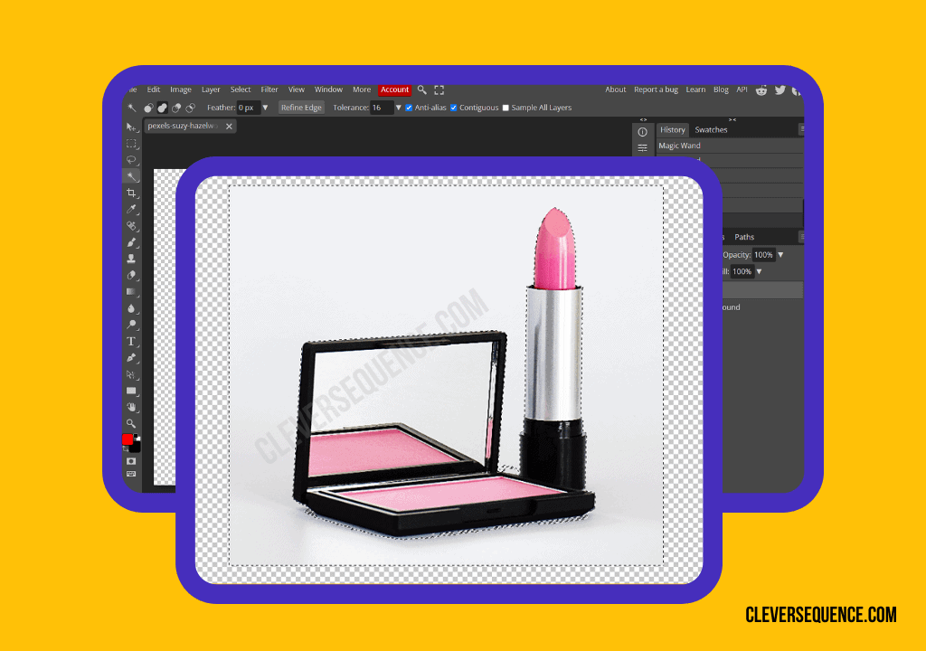 Make a selection around the picture Properties panel image of a lipstick