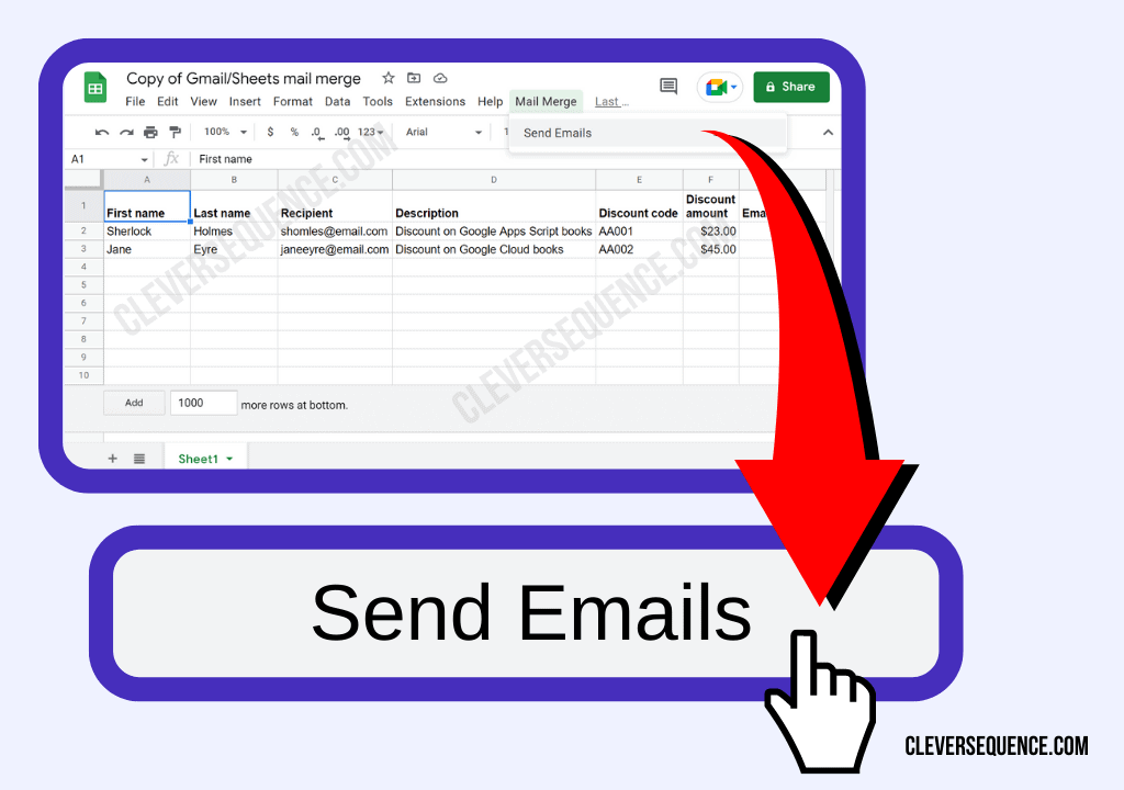 Press Send Emails in the menu best mail merge for gmail