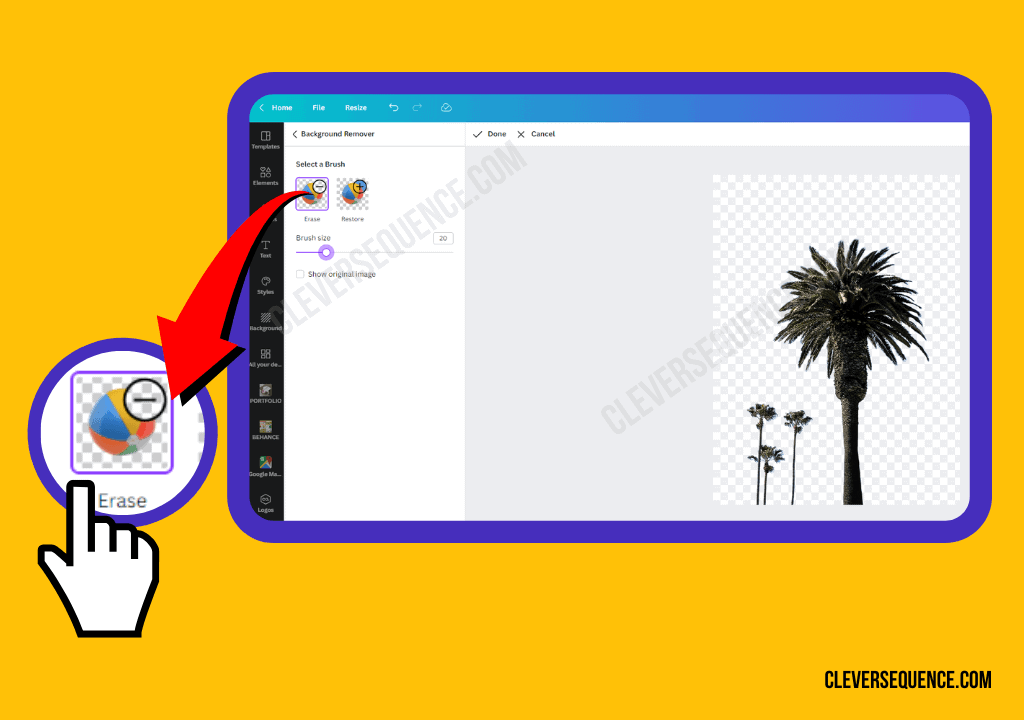 Select the Eraser Tool how to remove text from image in canva