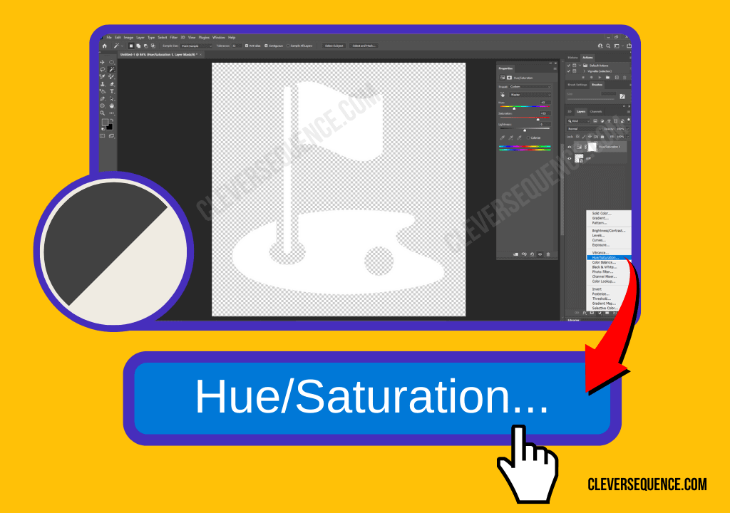 Use the same Properties panel in the Hue Saturation layer