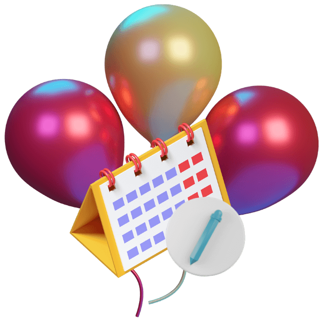 calendar and birthday balloons