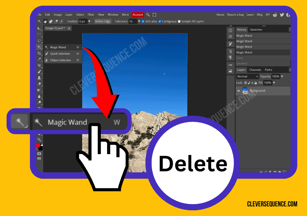 import your image and lick on magic wand then click on the background you want to delete and press delete