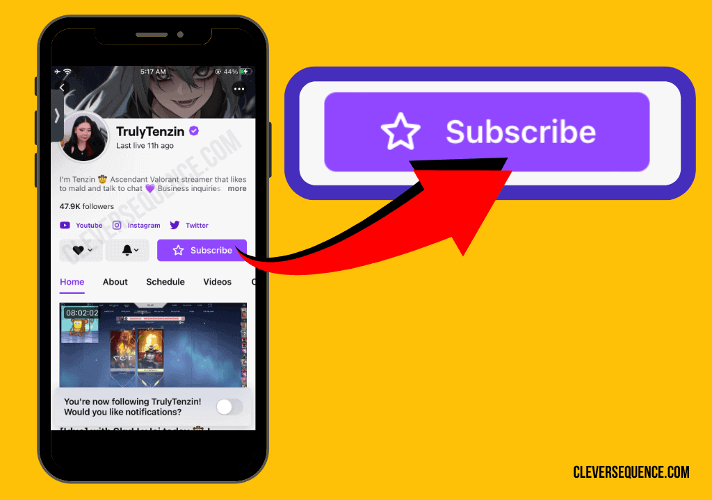 Find the channel where you want to Twitch mobile subscribe