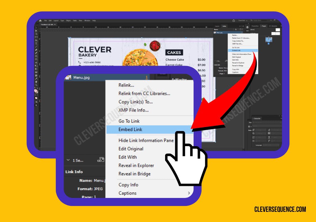 Go to the Link Panel Menu how to embed images in indesign
