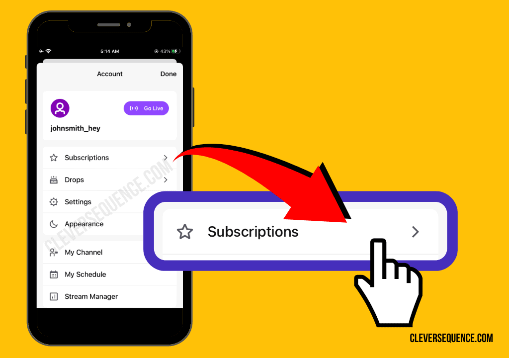 Tap your profile picture in the top left to begin Press Subscriptions to start editing