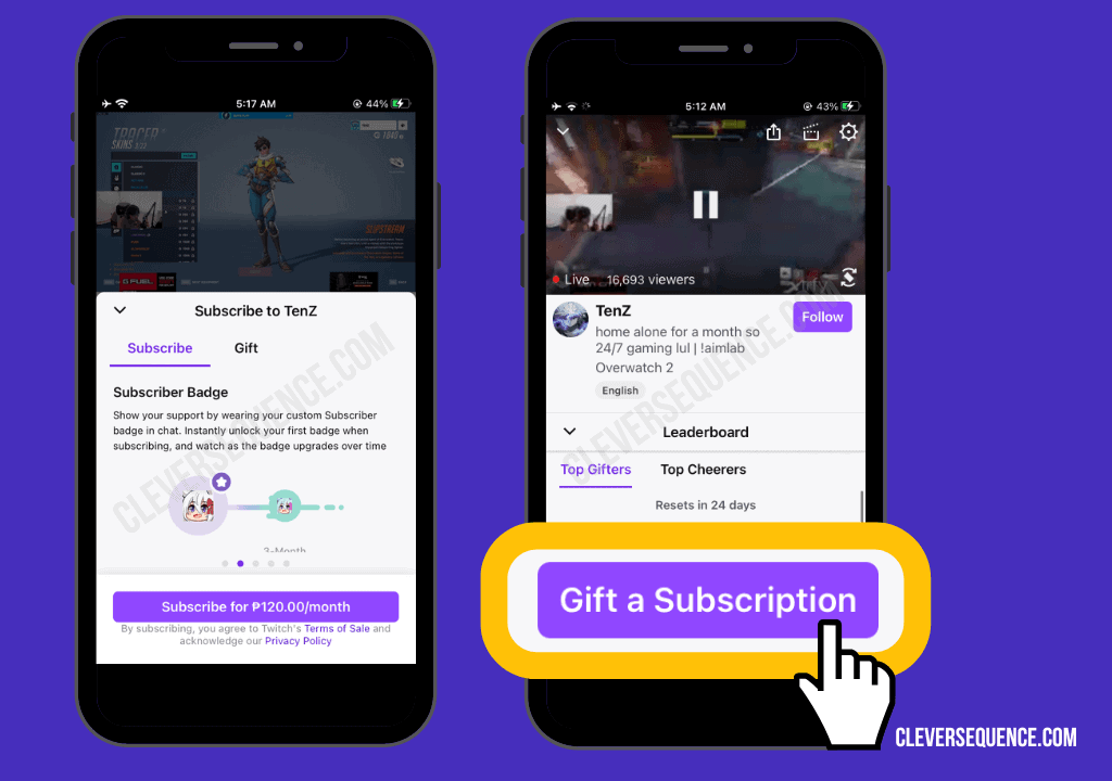 You must be a current subscriber to that channel Tap the Gift a Sub button