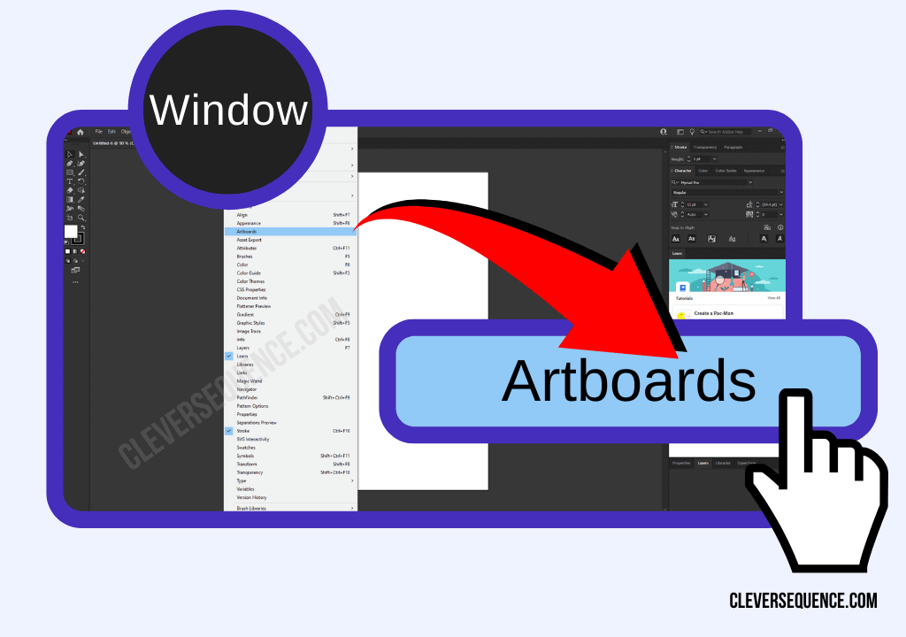 Click on the Window menu at the top of the screen how to delete artboard in illustrator