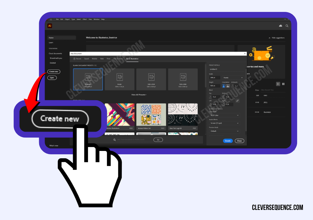 Open Adobe Illustrator on your computer and click on New Project