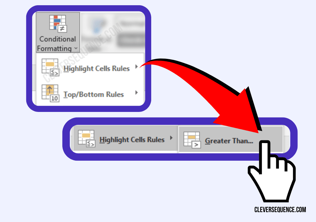 Click on Highlight Cells Rules in the dropdown menu excel highlight cell if value greater than another cell